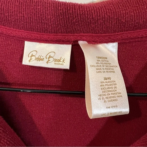 Bobbie Brooks Sweater Plus Size 18W 20W Red Flower Embroidered Collared Knit Top - Picture 8 of 8